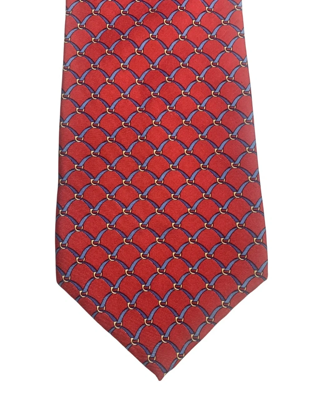 Gucci Red Blue Print Tie Silk Quiet Luxury Classic Preppy Equestrian Polo